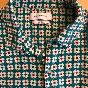 Urban Outfitters Teal Floral Button-Down Shirt with White & Red Accents